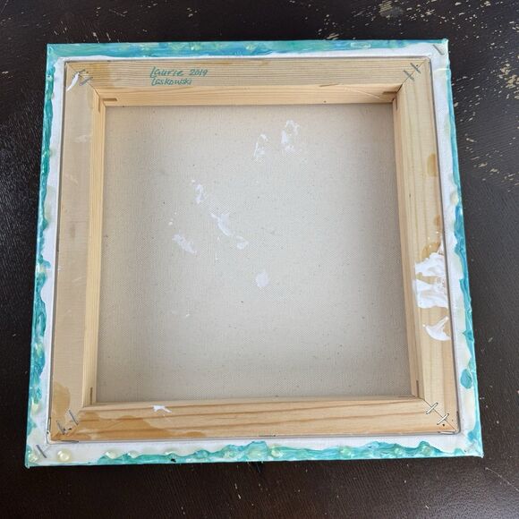 Original Signed Painting Artwork On Wooden Frame Green Abstract Laurie Laskowski - Picture 6 of 6